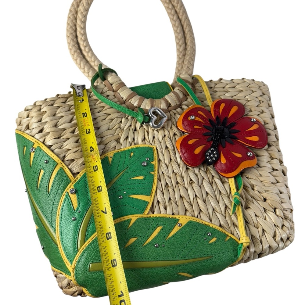 BRIGHTON STRAW & LEATHER FLOWER LEAVES purse - Picture 8 of 13